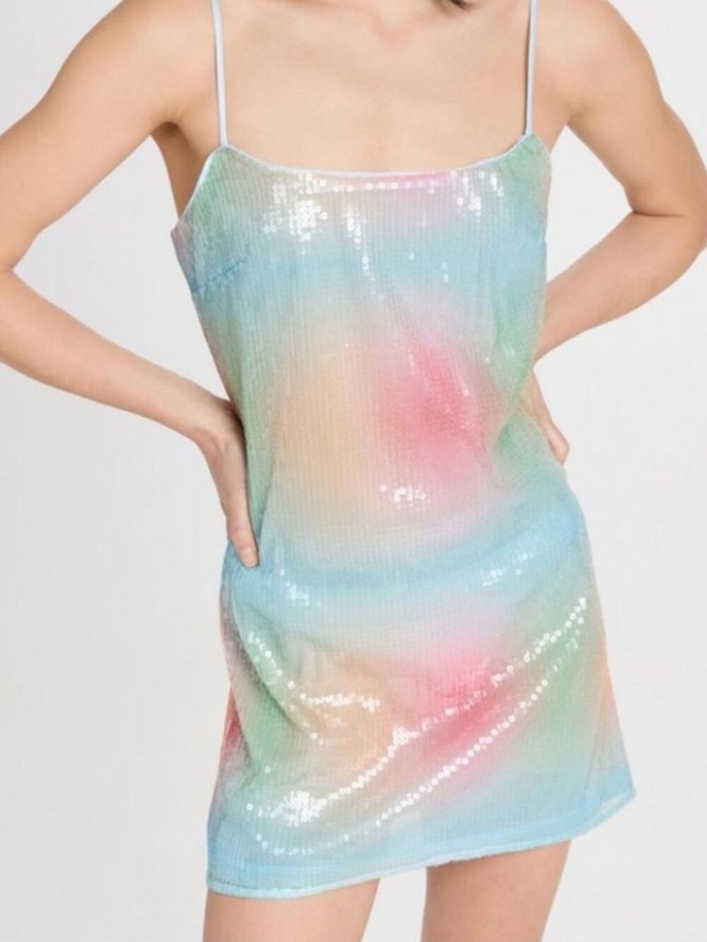 NWT STAUD Jenny Mini Dress Size S Multicolor Sequins Party Sparkly Rainbow